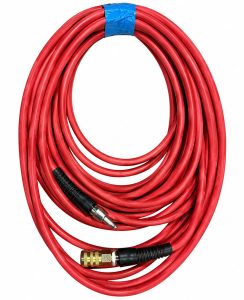 Red air compressor hose with quick-connect fittings